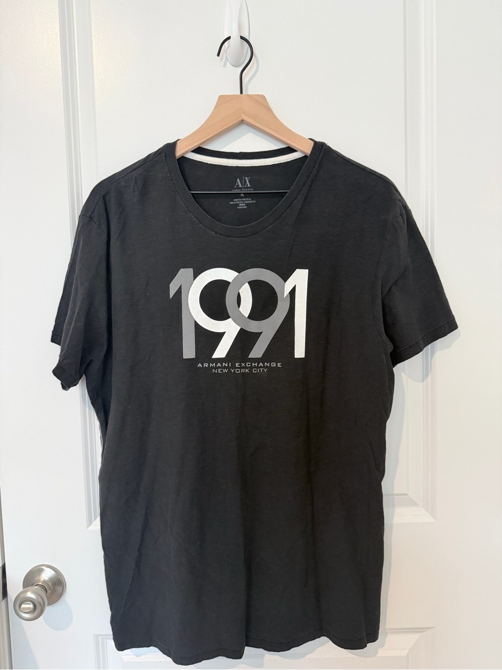 Armani Exchange Black Short Sleeve Tee with White AX Logo